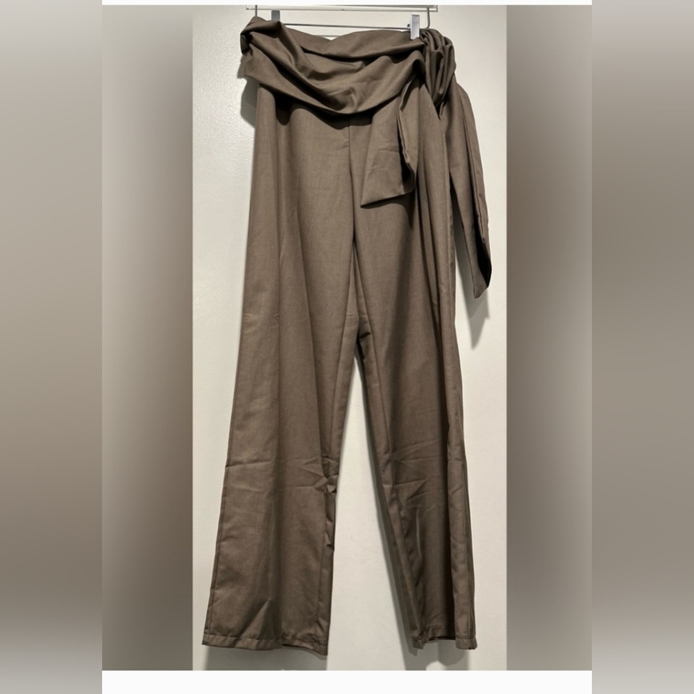 NEW Prettylittlething PTL Label Plus Grey Tie Waist Tailored Straight Leg Pants - Picture 7 of 16